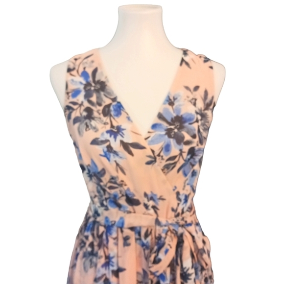 Eliza J Dress Pink Floral Ruffle High Low Maxi Faux Wrap Size 6 - Picture 3 of 8